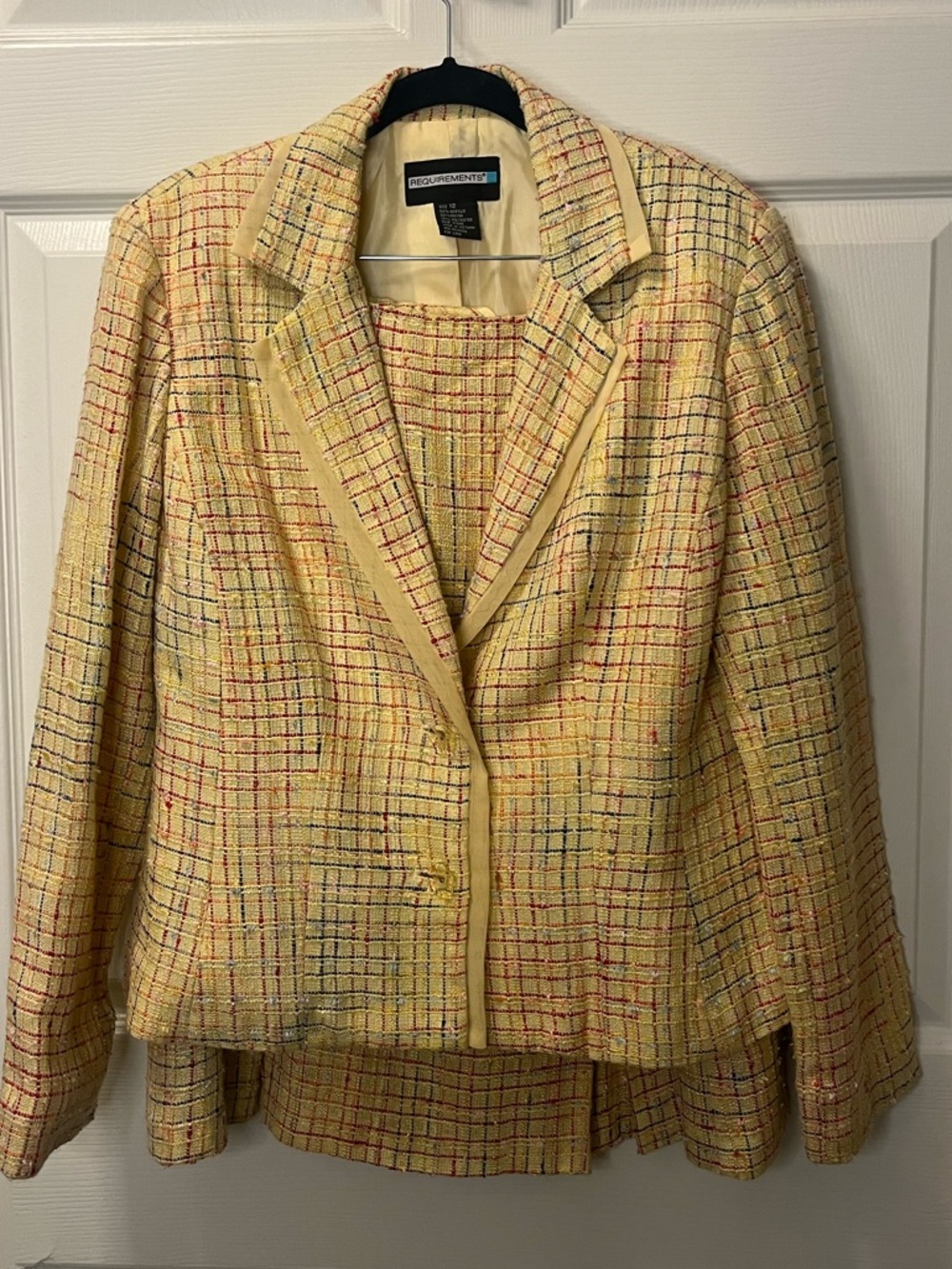 Vintage Requirements Yellow Multicolor Tweed Grid 2pc Women’s Suit. Size 12.